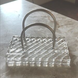 EUC Stylish Glass Napkin Holder with Metal Stainless Steel Handles No chips